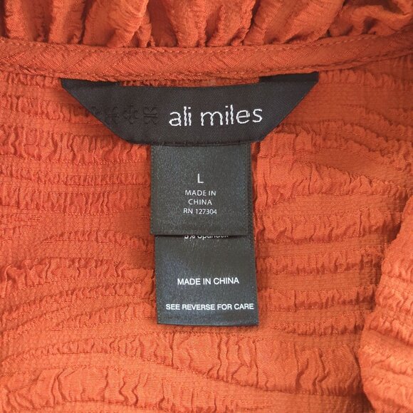 Ali Miles 3/4" sleeve burnt orange button front pockets Tunic Textured Jacket Lg - Picture 9 of 16